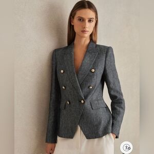 Reiss Baker Linen Cotton Double Breasted Blazer Navy 2 $490 Soldout 239 In Store